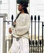 Distressed Cross Fishnet Charming Design Hollow Out Sweater