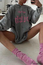 Distressed Hoodie with Letter Print