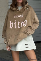 Distressed Hoodie with Letter Print