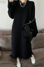 Distressed Raw Edge Knit Dress