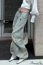 Distressed Ripped Relaxed Curved Leg Jeans