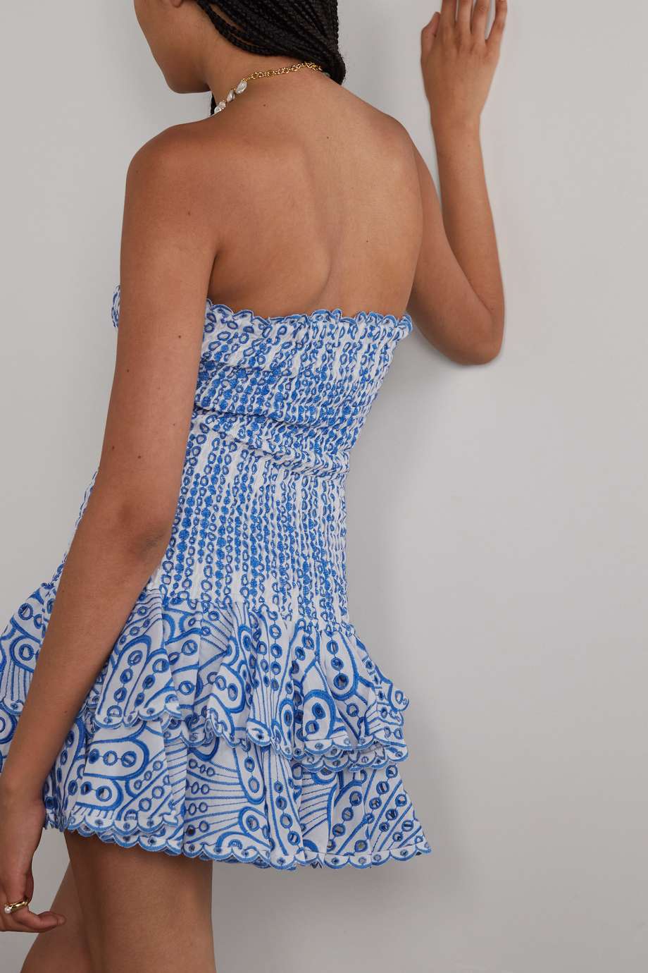 Ornella Statement Strapless, Figure Hugging Mini Dress with Embroidered Lace Elevated Occasion Wear