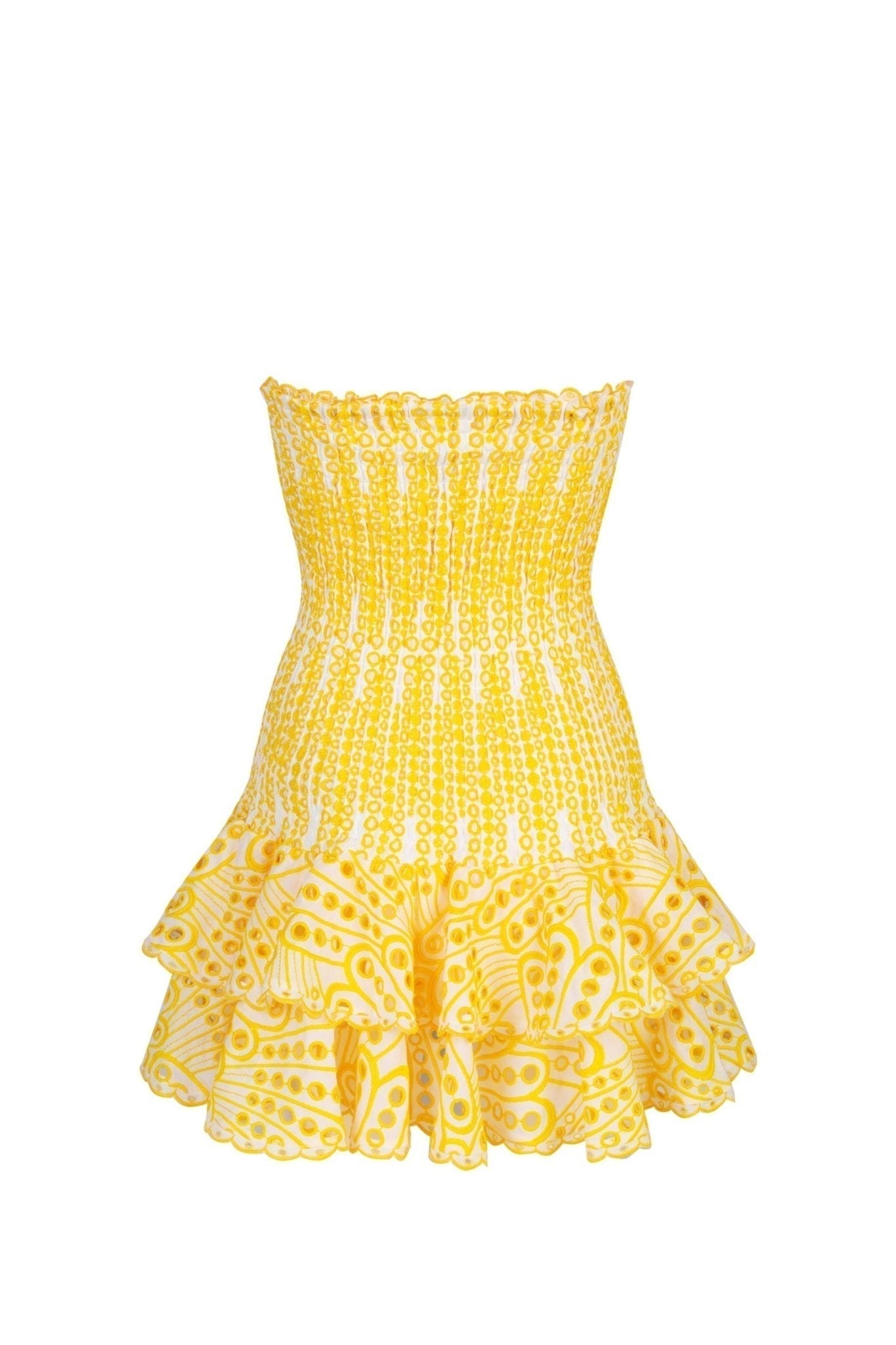 Ornella Statement Strapless, Figure Hugging Mini Dress with Embroidered Lace Elevated Occasion Wear