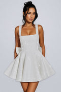 Luead White Sequin Bow Mini Dress