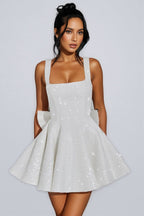 Luead White Sequin Bow Mini Dress