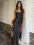 Dot Print Swinging Neck Backless Summer Women Sleeveless Split es Casual Midi Dress