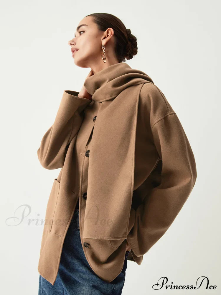 Double Pockets Cotton Blend Modern Jacket With Matching Scarf