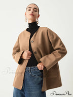 Double Pockets Cotton Blend Modern Jacket With Matching Scarf