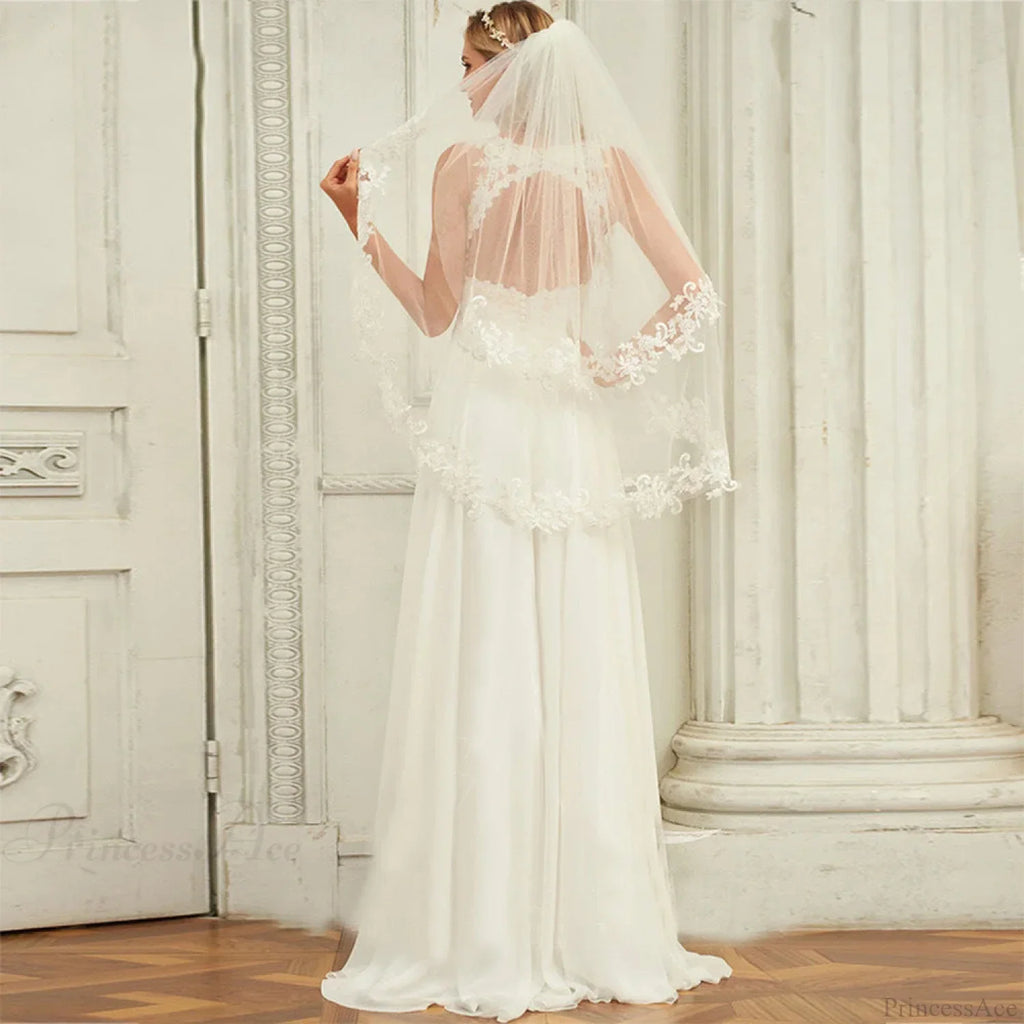 Double Strap Deep V-Neck Lace Wedding Dress