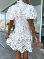 Elara Chic Stylish Puff Sleeve Lace Dress for Women Statement Occasion Edit