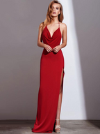 Silvia Effortless Maxi Dress with Halter Neck, Back Cutout and Leg Slit Statement Occasion Edit