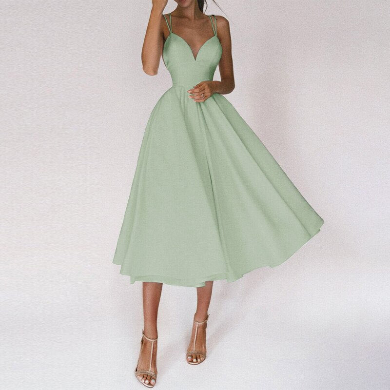 Yessica Elevated Dress with V Neck and Straps Evening Wear Edit