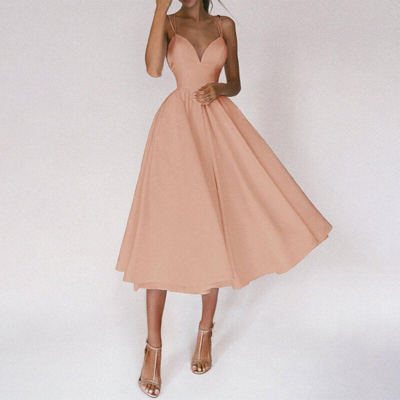 Yessica Elevated Dress with V Neck and Straps Evening Wear Edit
