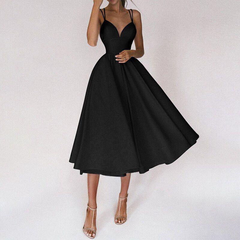 Yessica Elevated Dress with V Neck and Straps Evening Wear Edit
