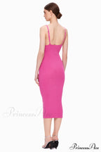 Draped Bustier Stylish Ribbed Midi Dress