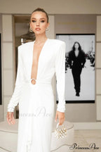 Draped Ring Detailed Charming Deep V Neck Dress