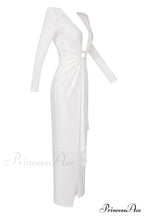 Draped Ring Detailed Charming Deep V Neck Dress
