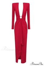 Draped Ring Detailed Charming Deep V Neck Dress
