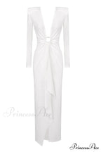 Draped Ring Detailed Charming Deep V Neck Dress