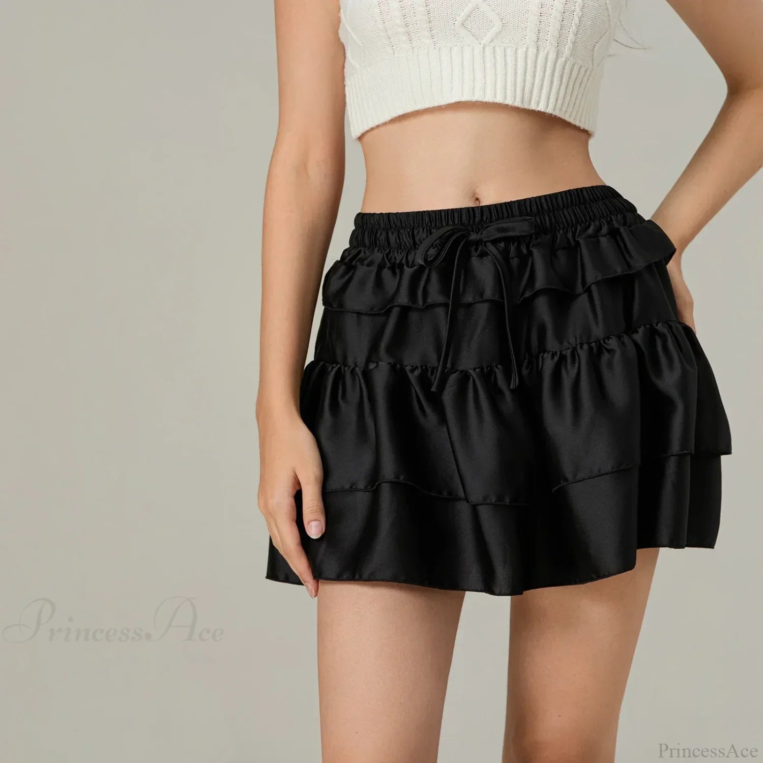 Drawstring Layered Ruffles Skirt
