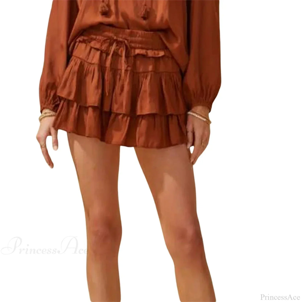 Drawstring Layered Ruffles Skirt
