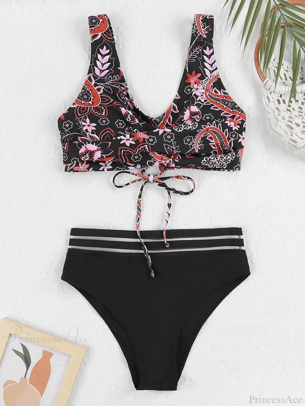 Drawstring Strap Tape Print Two Piece Set