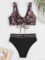Drawstring Strap Tape Print Two Piece Set
