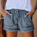Drawstring Tassel Hem Denim Short