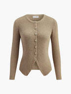 Slim Fit Irregular Crew Neck Knitted Cardigan