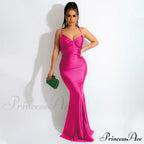 Dulzura Lace Up Women Solid Satin Maxi Dress