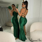 Dulzura Lace Up Women Solid Satin Maxi Dress