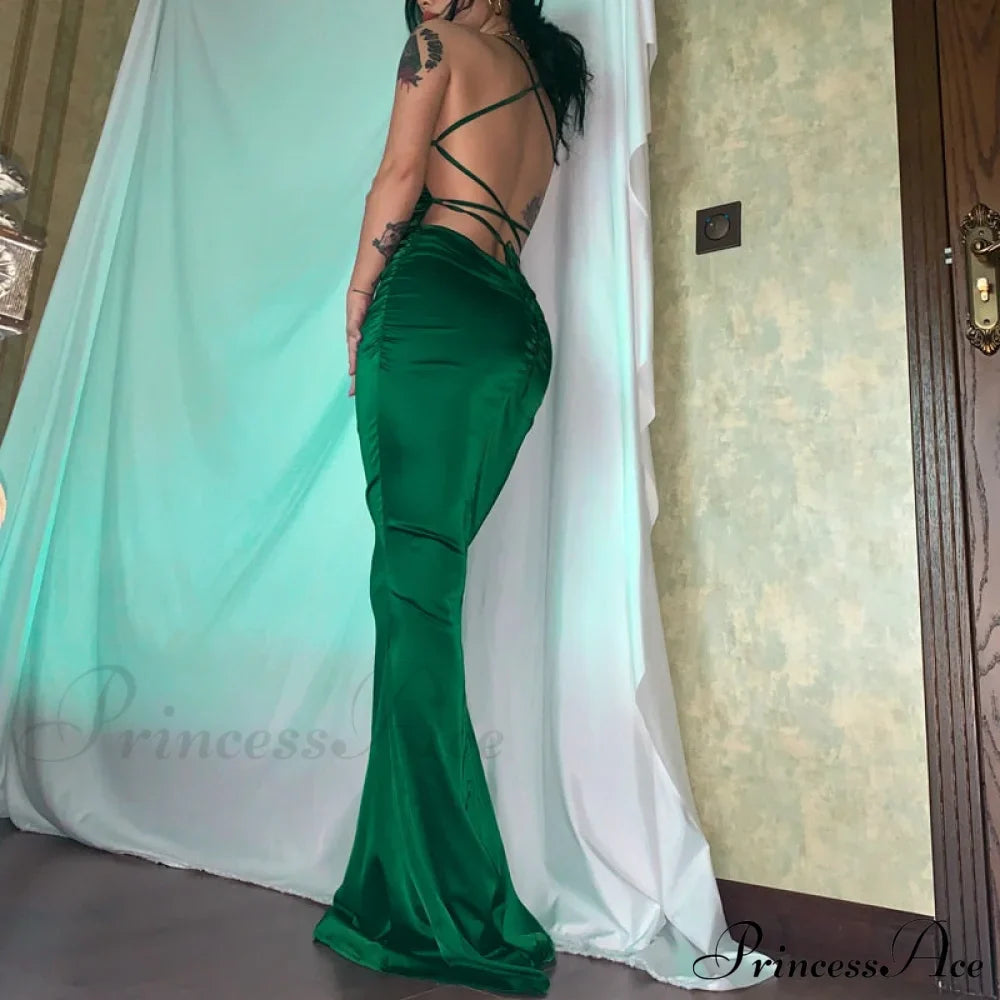 Dulzura Lace Up Women Solid Satin Maxi Dress