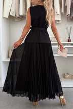 Relaxed and Elegant Pleated Tulle Side Zipper A-line Maxi Skirt