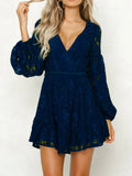Petra Exclusive Chic Long Sleeved Lace Mini Dress with Deep V Neckline Designer Edit