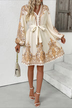 Chic Paisley Print V Neck Ethnic Mini Dress