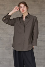 White High-Density Cotton Long-Sleeve Collared Blouse