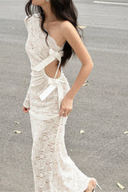 Sexy Lace One-Shoulder Bow Maxi Dress