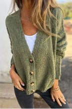 Solid Color V-neck Long-sleeved Fashionable Knitted Cardigan