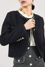 Black Frenchy Button Front Detail Tweed Jacket