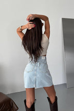 Asymmetrical Denim Flowy Mini Skirt