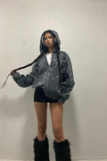 Star Print Zip Up Hoodie
