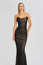 Mesh Ruched Strapless Slip Dress