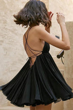 Sexy Cami V Neck Pleated Flared Mini Dress