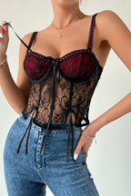 Sexy Lace Patchwork Tie Bustier Cami Top