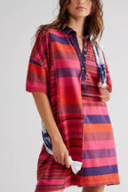 Tatiana Effortless Casual Dress with Mediumength Sleeves, Lapels and Contrasting Stripes Premium Wardrobe Essential