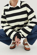 Black Comfort Striped Pullover Sweatshirts