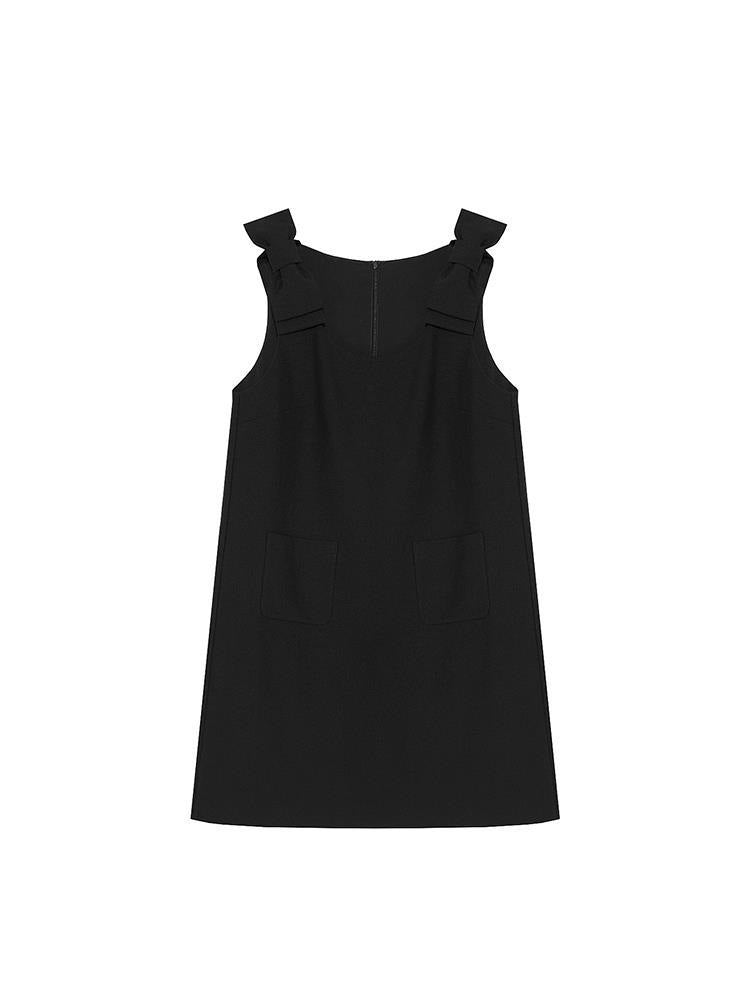 Black Sleeveless Bow Detail A-Line Mini Dress