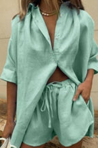 Single-breasted short-sleeved shirt two-piece suit