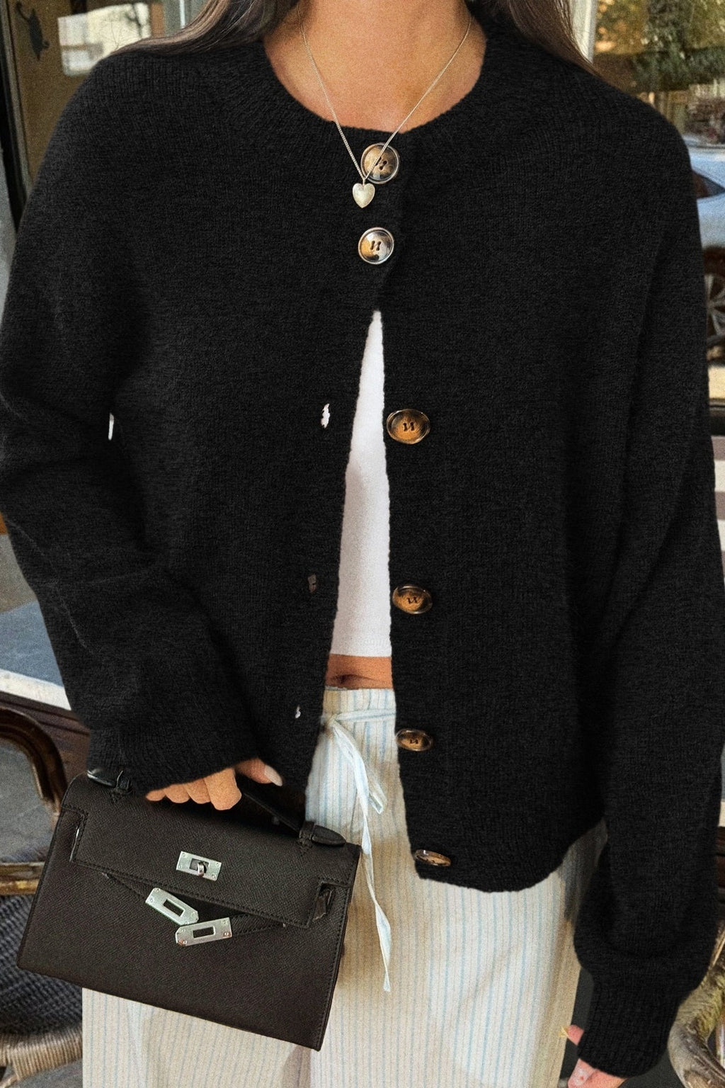 Casual Minimalist Button Front Long Sleeve Coat