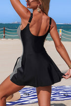 Stylish Patchwork Tie-up Stretch One-piece Swimsuit